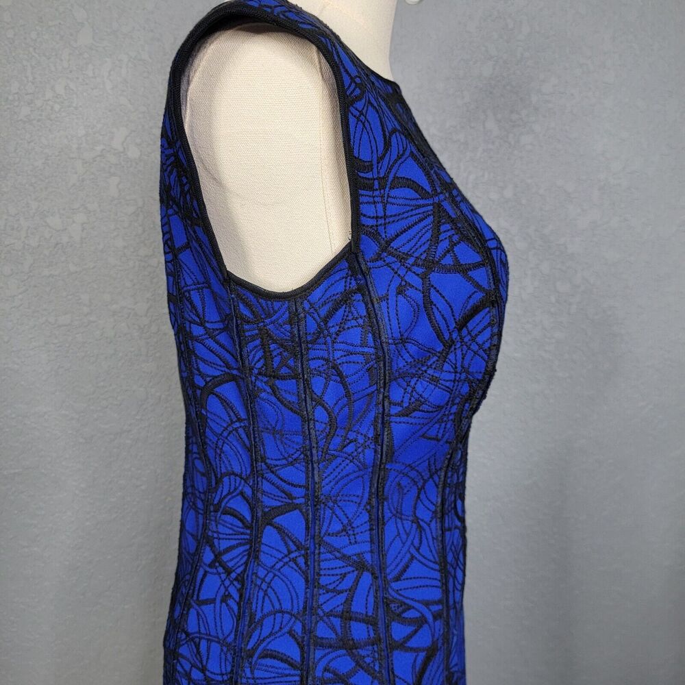 Tadashi Shoji Blue Mini Dress with Black Lace Overlay - Picture 5 of 16